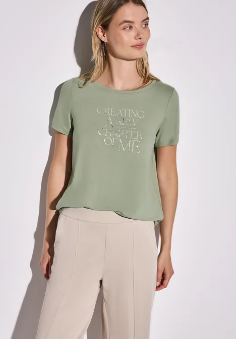 T-Shirt mit Wording Print soft moss green
