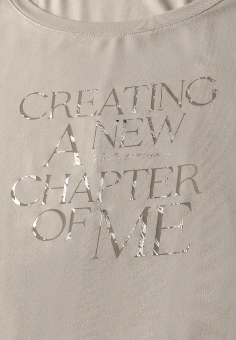 T-Shirt mit Wording Print moonstone sand