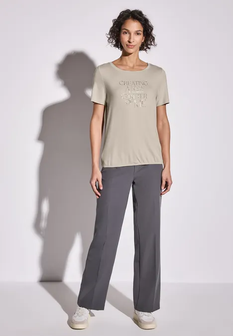 T-Shirt mit Wording Print moonstone sand