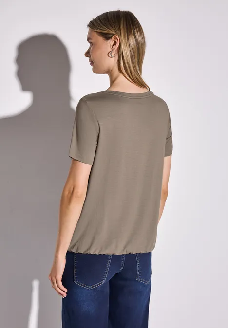 T-Shirt mit Wording Print stone brown