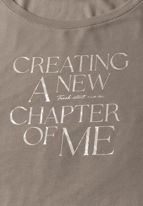 T-Shirt mit Wording Print stone brown
