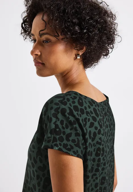 Print-Shirt mit Cut-Out mid green