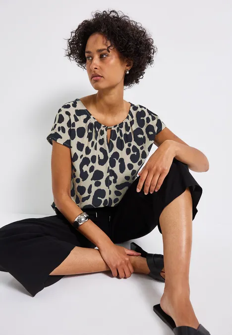 Print-Shirt mit Cut-Out coastal beige