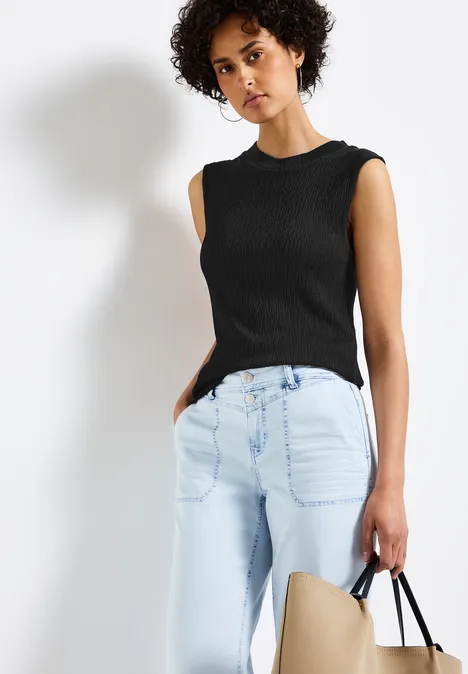 Strukturtop mit Turtleneck Black