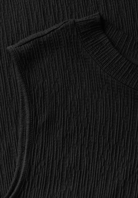 Strukturtop mit Turtleneck Black