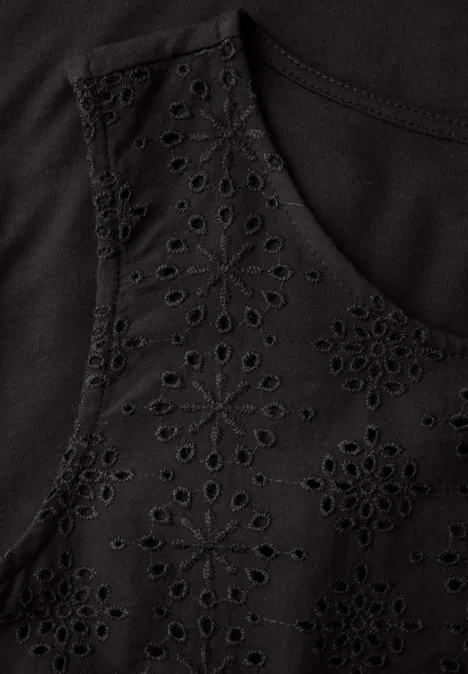 Top mit Zierstickerei Black