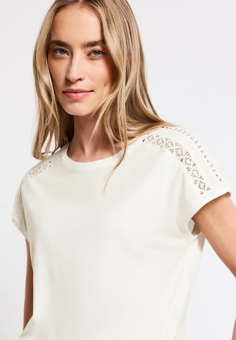 T-shirt avec détails au crochet off white