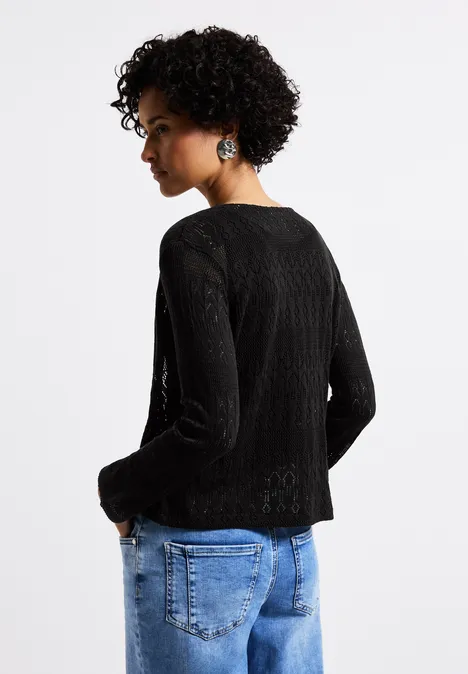 Offene Ajour-Look Jacke Black