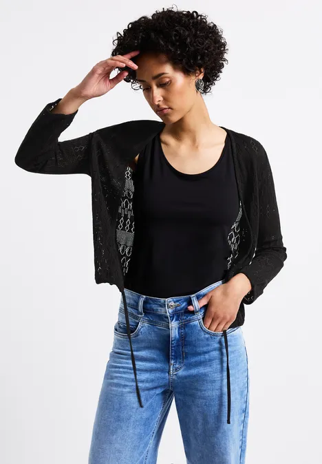 Offene Ajour-Look Jacke Black