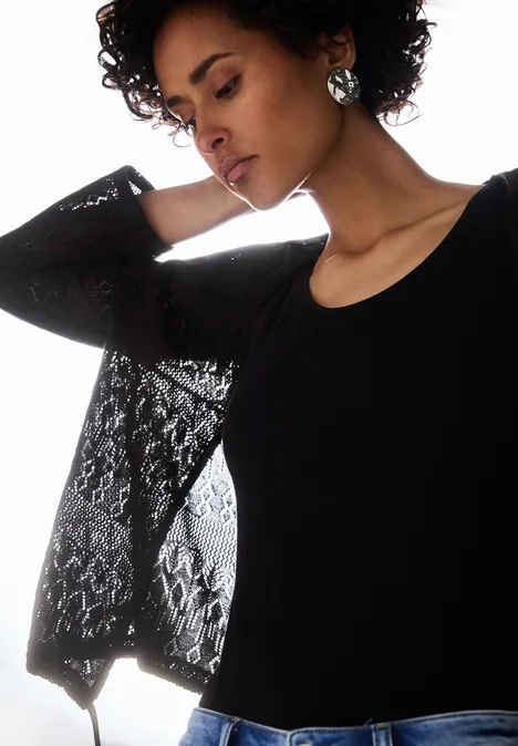 Offene Ajour-Look Jacke Black