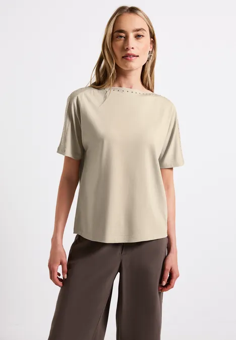 T-Shirt mit Nieten coastal beige
