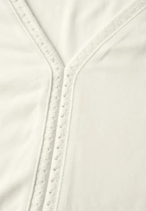 Jersey-Top mit Häkeldetails off white
