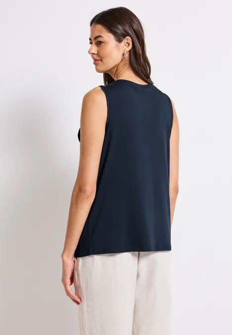 Jersey-Top mit Häkeldetails deep blue