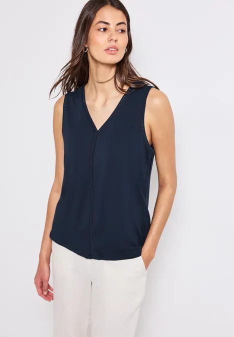 Jersey-Top mit Häkeldetails deep blue