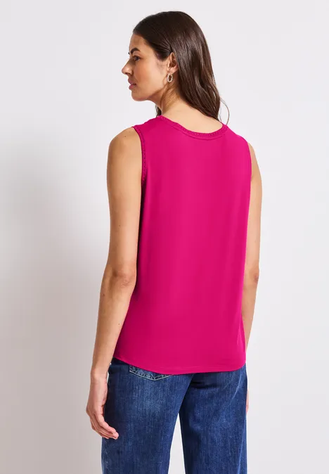 Jersey-Top mit Häkeldetails juicy berry