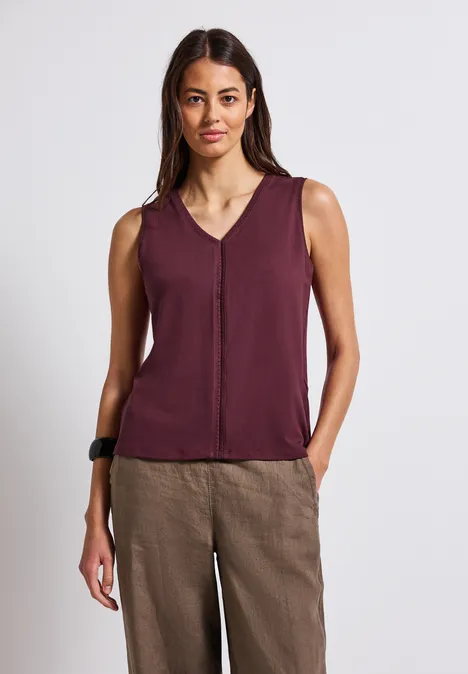 Jersey-Top mit Häkeldetails dark cherry red