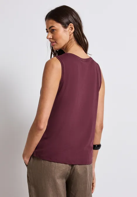 Jersey-Top mit Häkeldetails dark cherry red