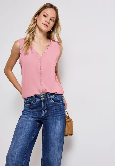 Jersey-Top mit Häkeldetails blush peach