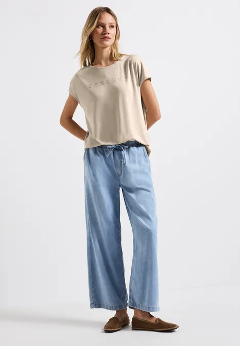 T-shirt en soie avec des mots coastal beige