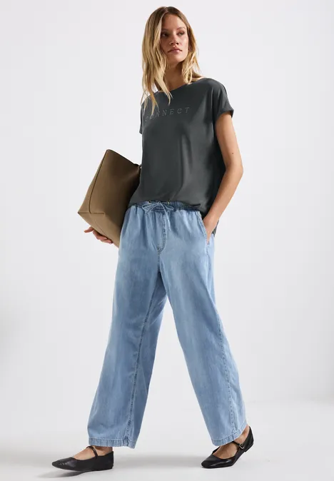 Silk-Look Shirt mit Wording granite grey