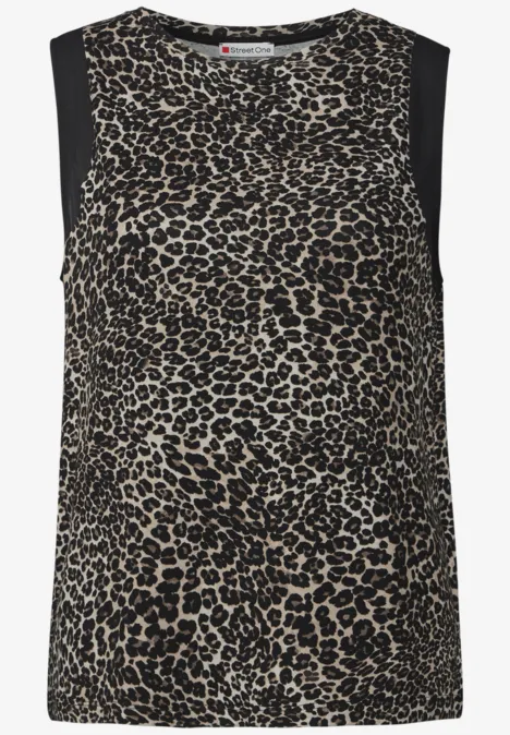 Top léopard avec détails en mousseline de soie Black