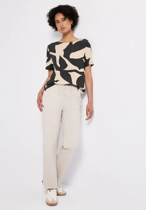Print-Shirt mit Bänderdetail whale tail grey