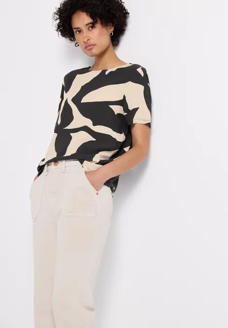 Print-Shirt mit Bänderdetail whale tail grey