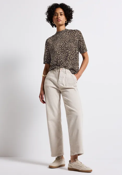Leinen-Look Leo-Shirt Black