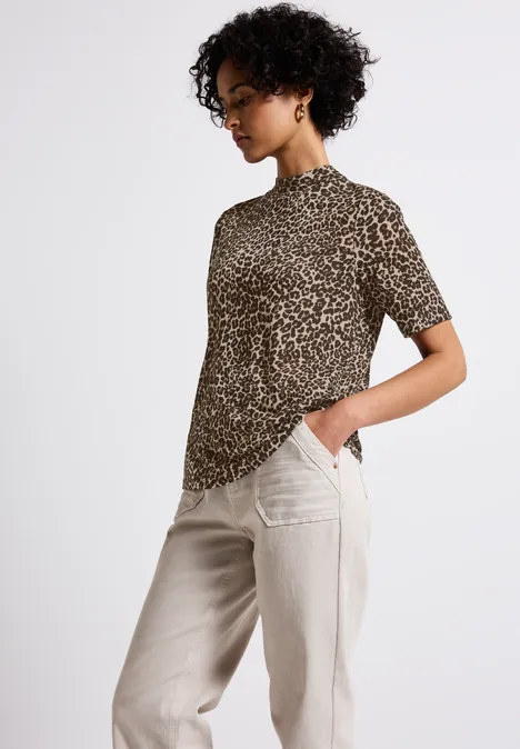Leinen-Look Leo-Shirt Black