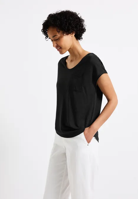 Leinen-Look T-Shirt Black