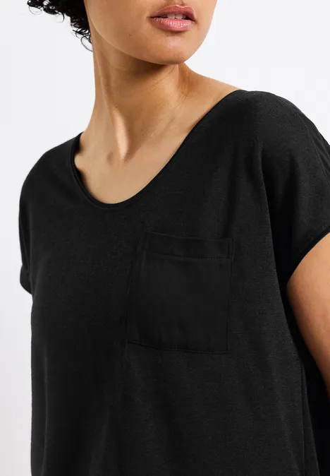 Leinen-Look T-Shirt Black