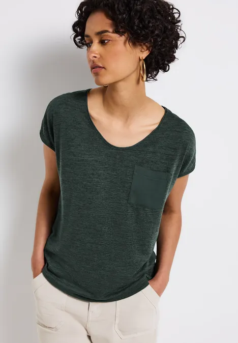 Leinen-Look T-Shirt mid green