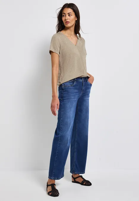 Glitzer-Shirt mit Tapedetail coastal beige