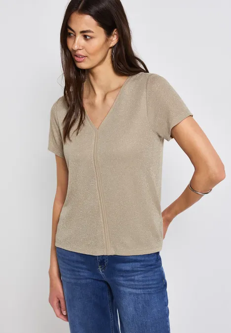 Glitzer-Shirt mit Tapedetail coastal beige