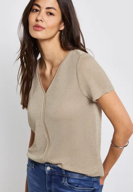 Glitzer-Shirt mit Tapedetail coastal beige