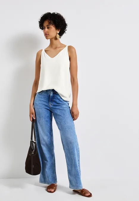 Materialmix V-Neck Top off white