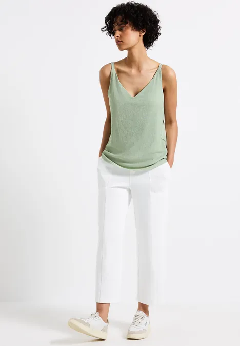 Materialmix V-Neck Top soft jade green