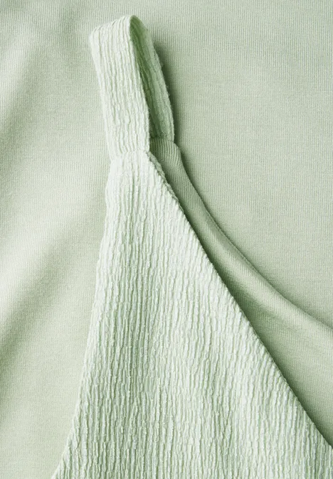 Materialmix V-Neck Top soft jade green