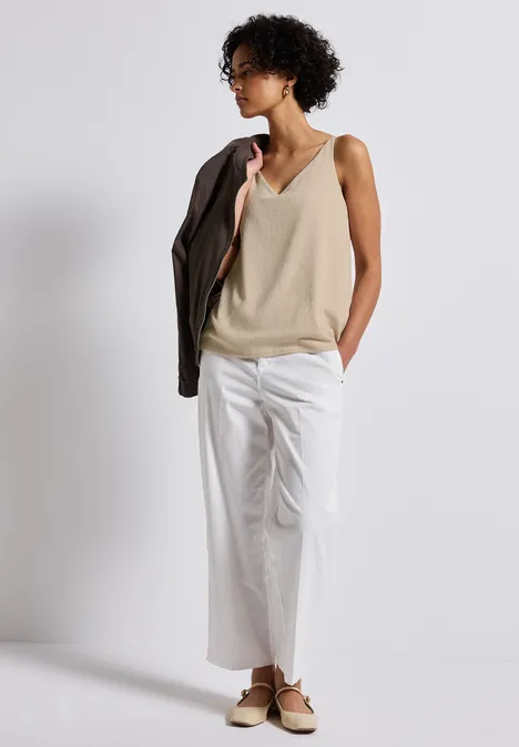 Materialmix V-Neck Top coastal beige