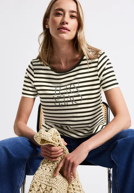 Streifenshirt mit Print Black