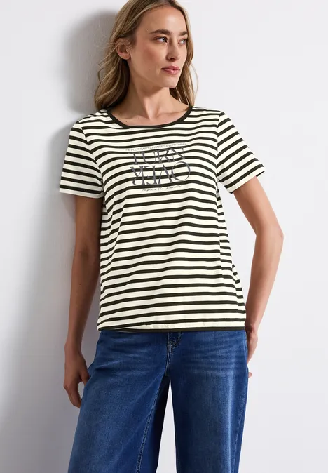Streifenshirt mit Print Black