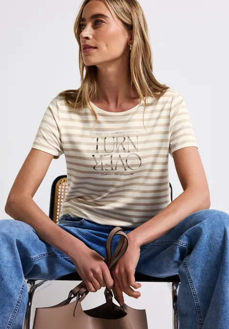 Streifenshirt mit Print coastal beige
