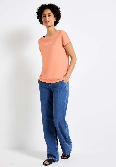 T-Shirt mit Wording creamy orange