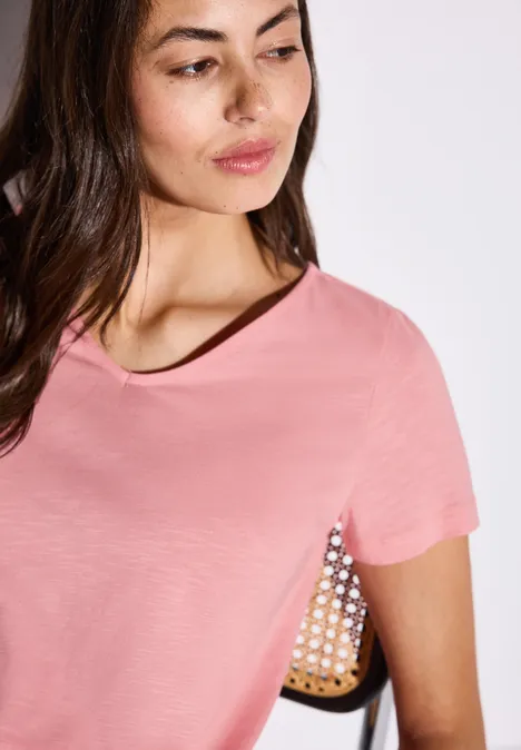 Basic T-Shirt in Unifarbe blush peach