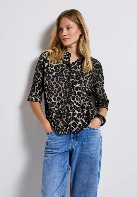 Leo-Shirt im Blusen-Look Black