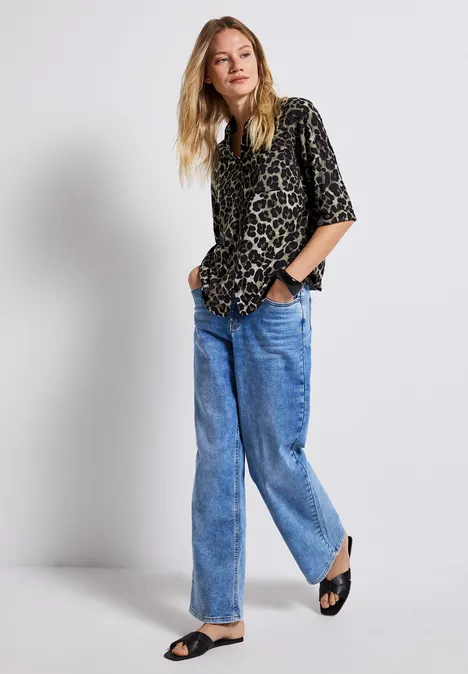 Leo-Shirt im Blusen-Look Black