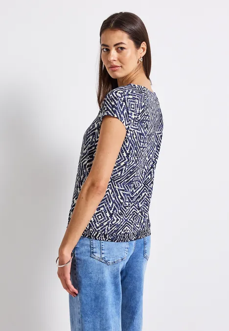 Materialmix Shirt mit Muster deep blue