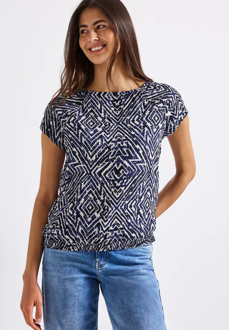 Materialmix Shirt mit Muster deep blue