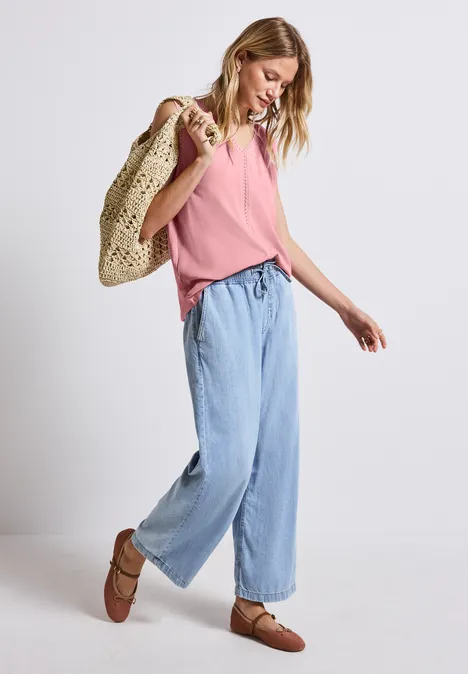 Top mélange de matières avec tape blush peach