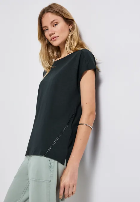 Shirt mit Häkeldetails pine grove green